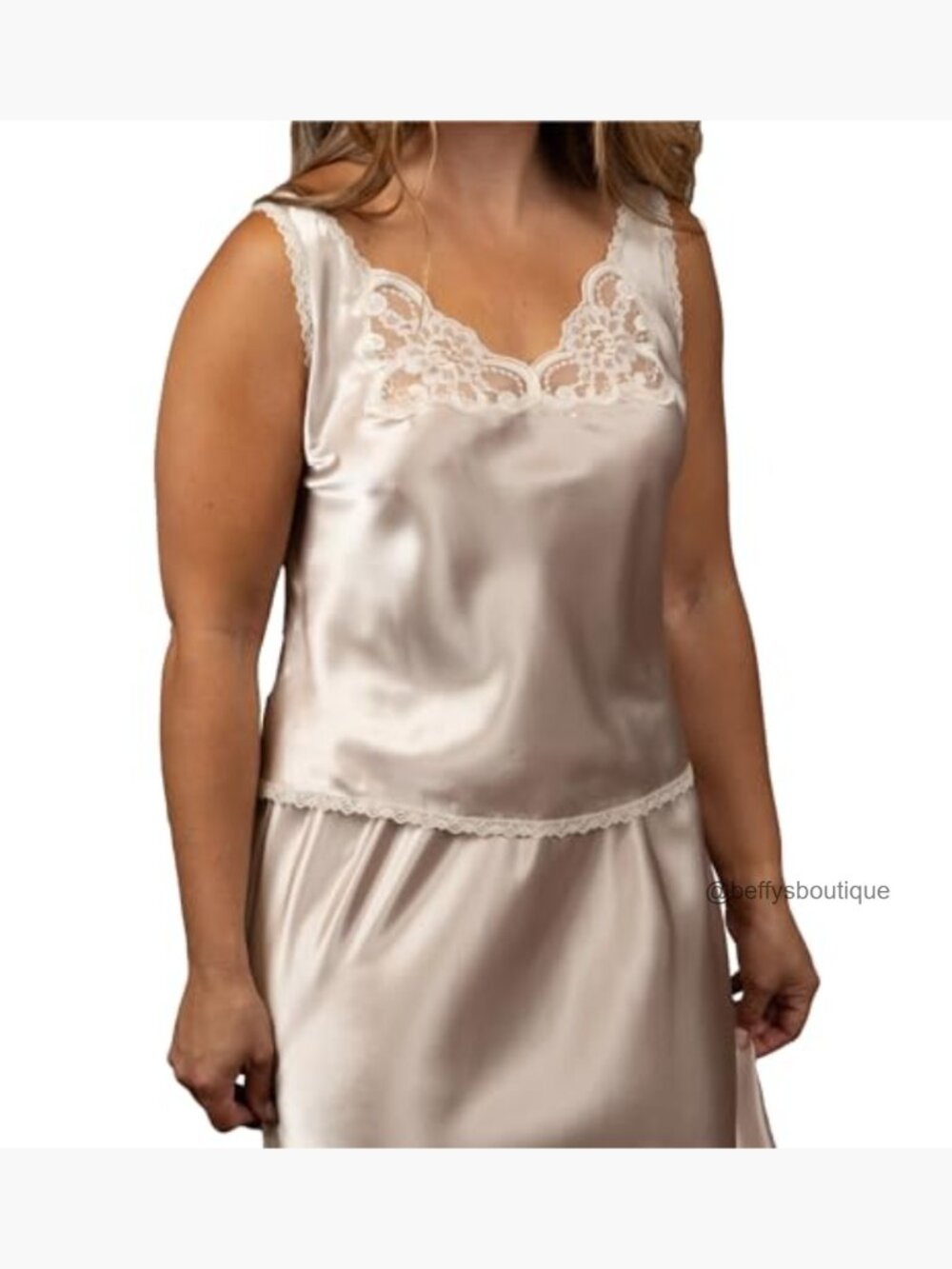 Satin Half Slip with Lace Hem, Knee Length, Elastic Waist - Picture 2 of 6